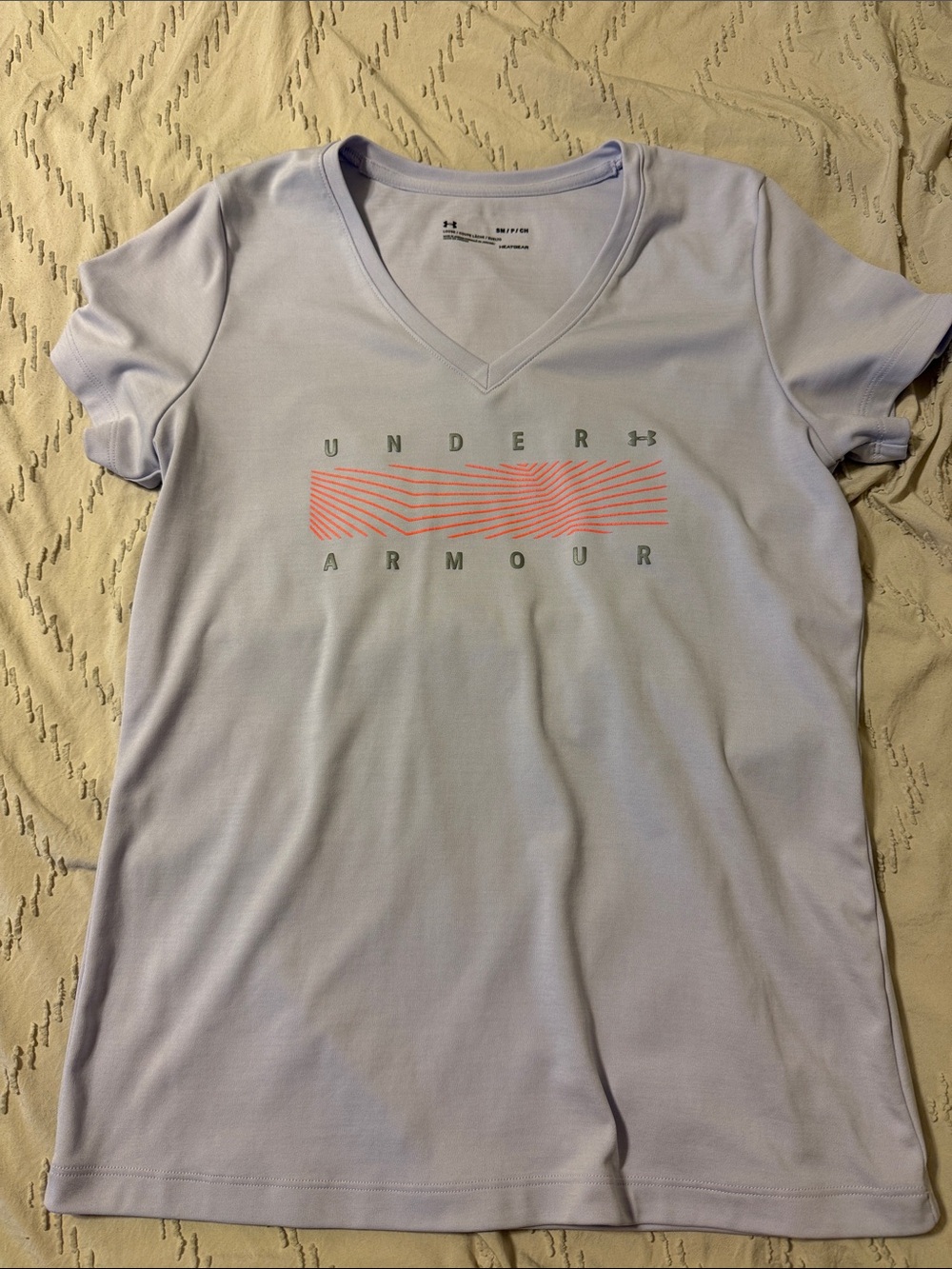 Under Armour Lavender V-Neck Tee with Coral Graphic